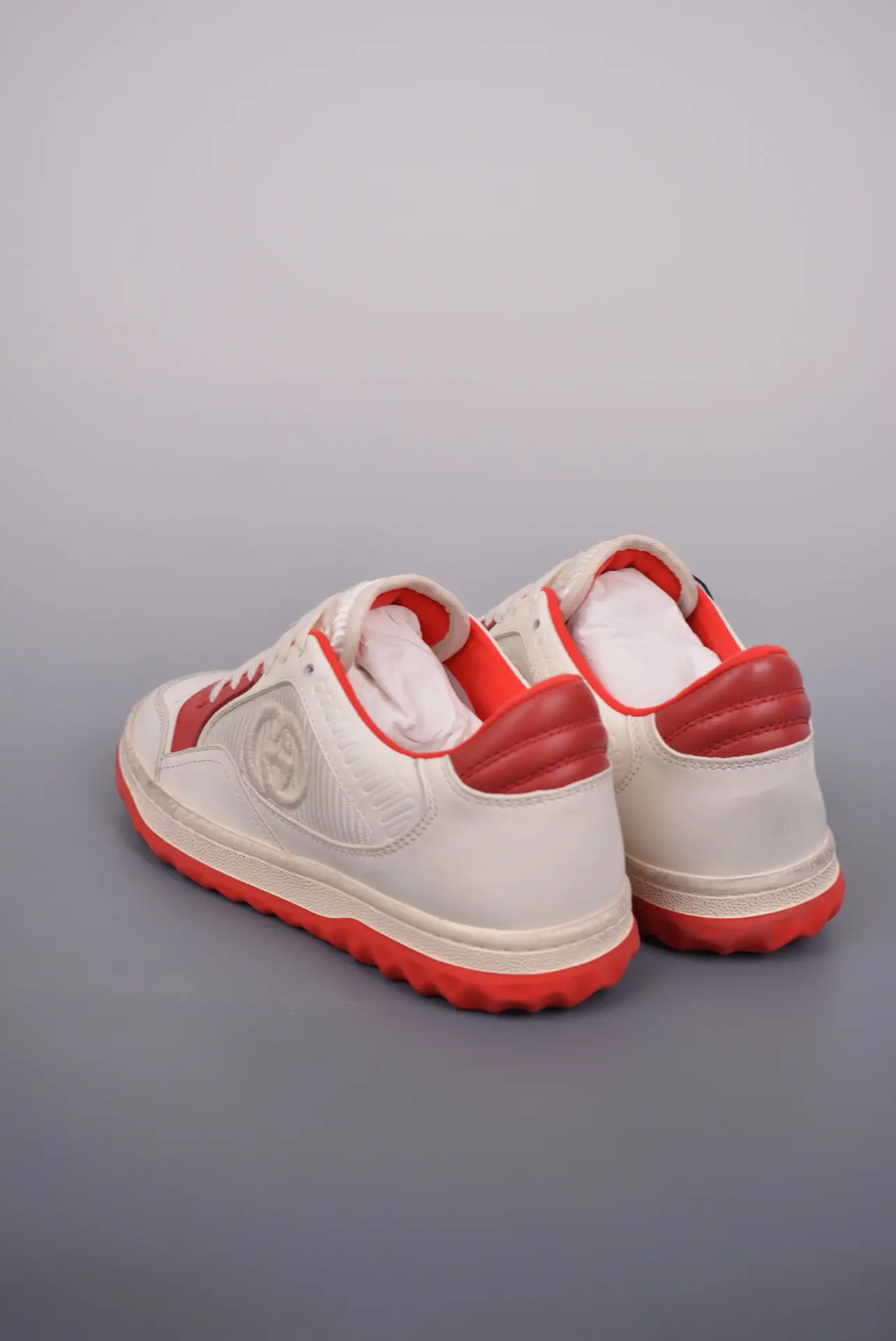 Gucci Mac80 Leather Sneakers - White/Red (Replica) | YtaYta