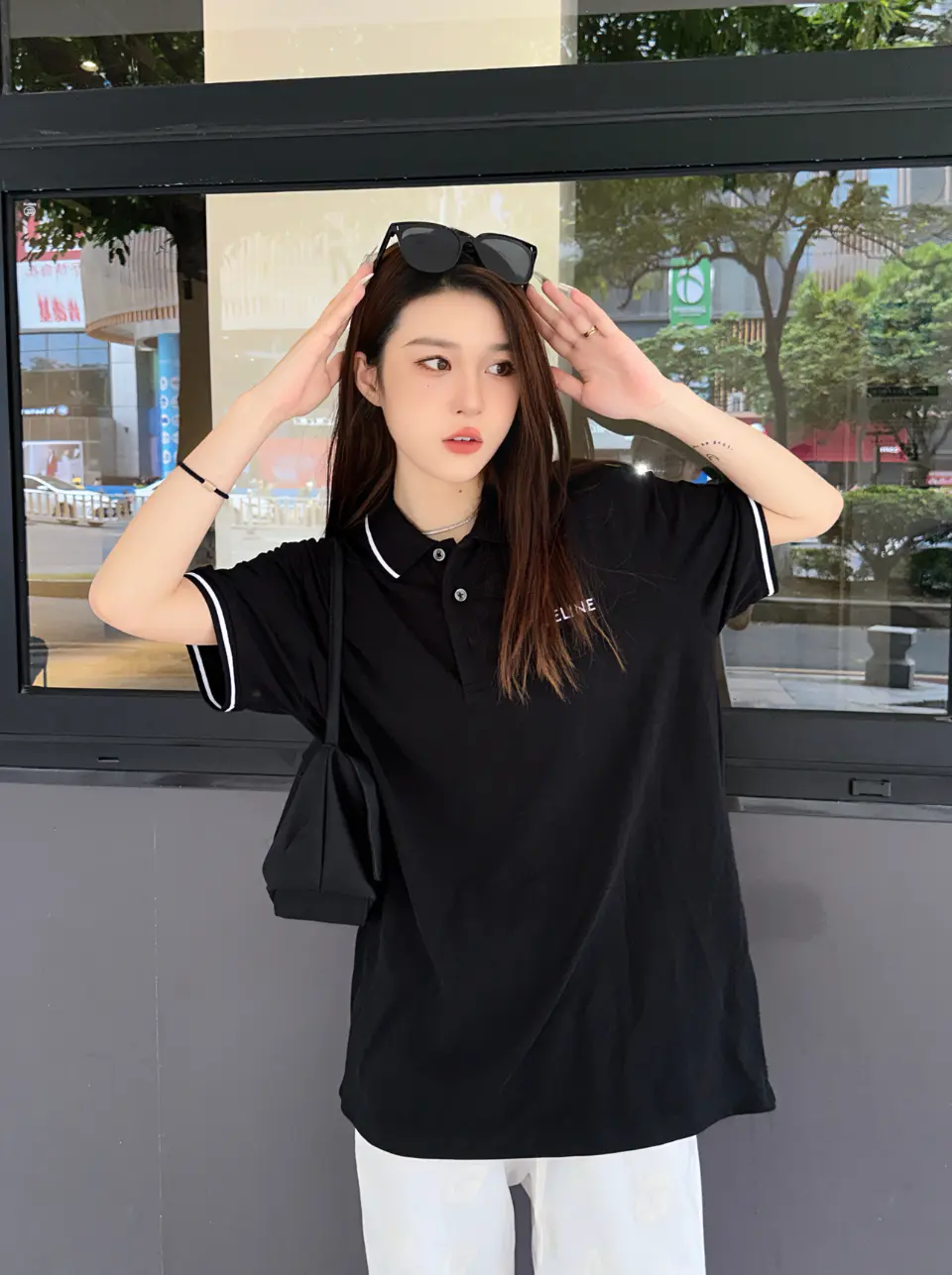 Rep Fake Replica Celine Classic Polo Shirt in Cotton Piqué - White/Black | YtaYta