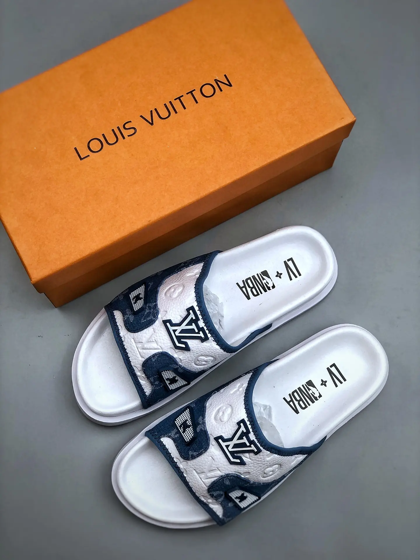 Blue and White Replica Louis Vuitton Neo Revival Mule Shoes | YtaYta