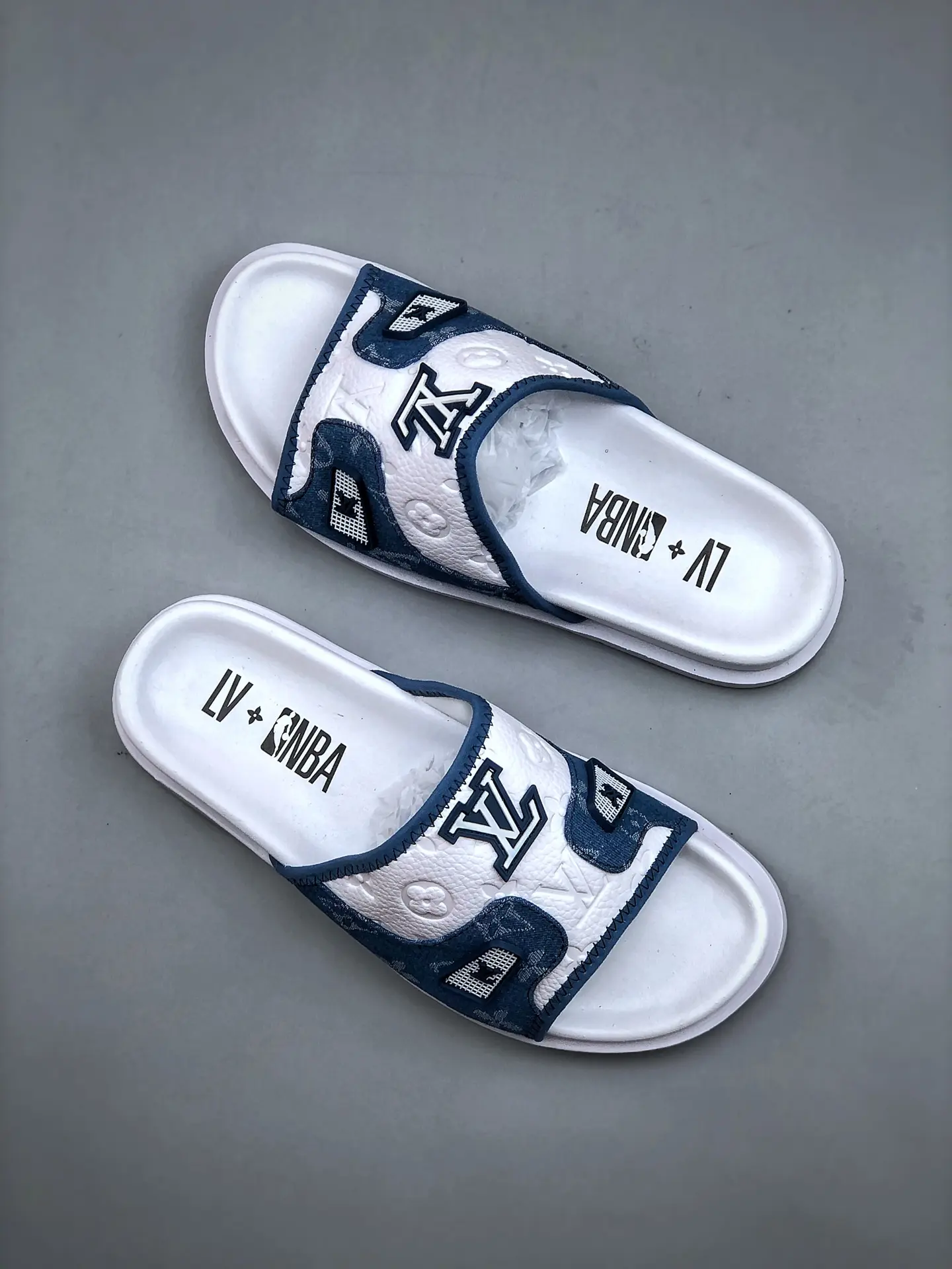 Blue and White Replica Louis Vuitton Neo Revival Mule Shoes | YtaYta