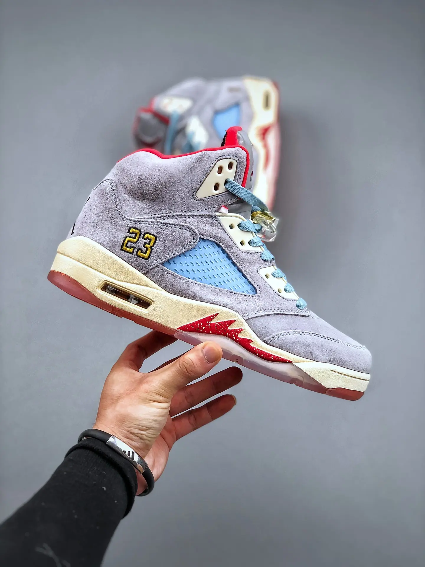 Replica Air Jordan University Red: A Detailed Look at Trophy Room x Jordan 5 Retro Ice Blue | YtaYta