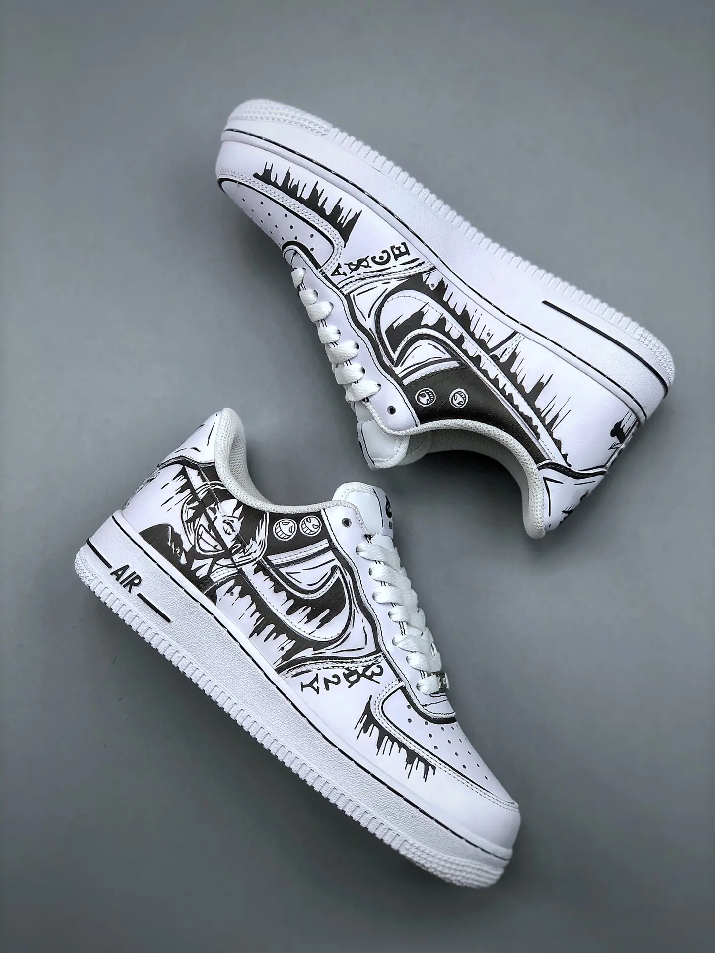 Custom Anime Nike Air Force 1: One Piece Low White Black Replica | YtaYta