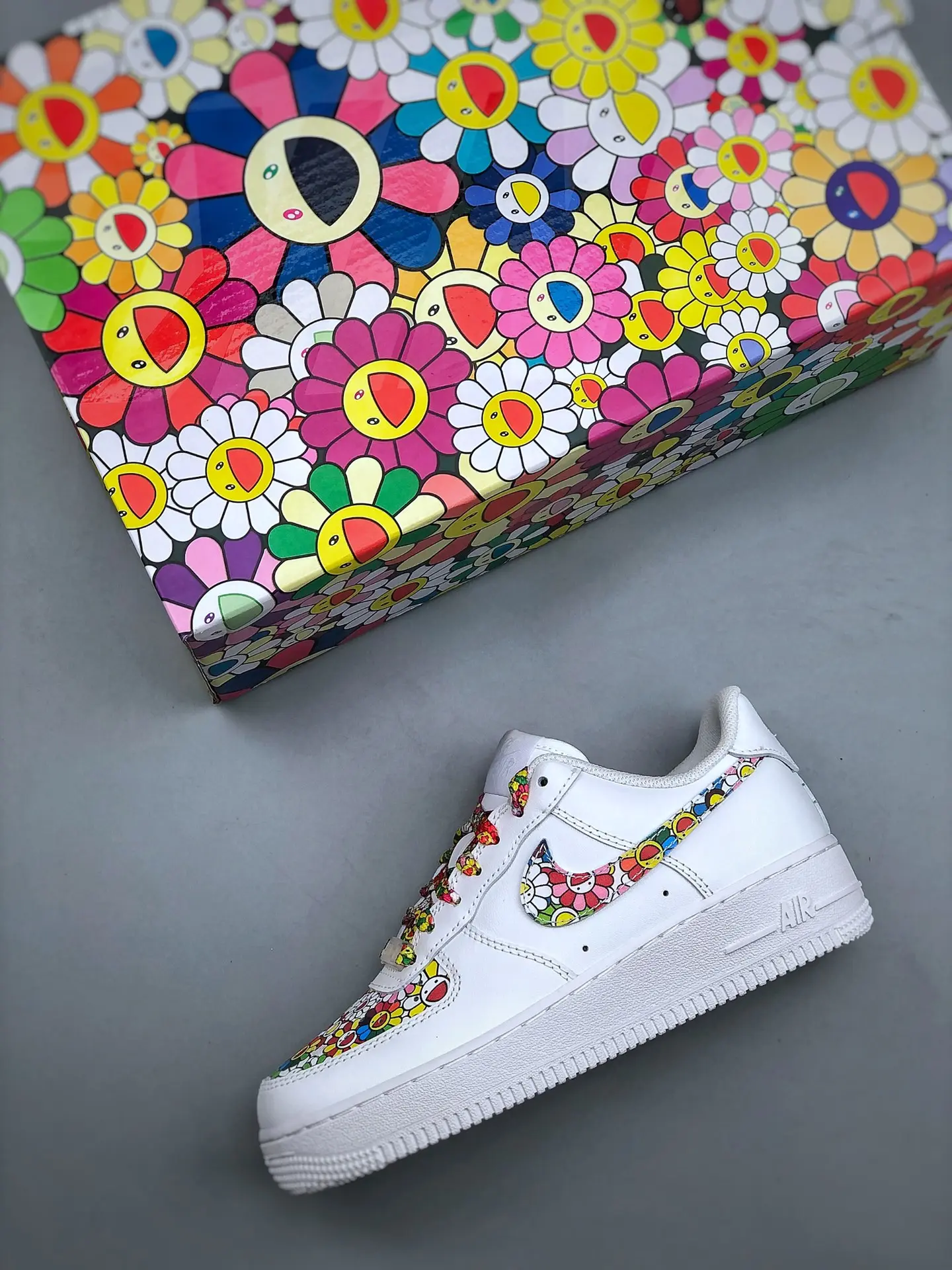 Custom Takashi Murakami Air Force 1 Sneakers: White Multi Color Replica | YtaYta