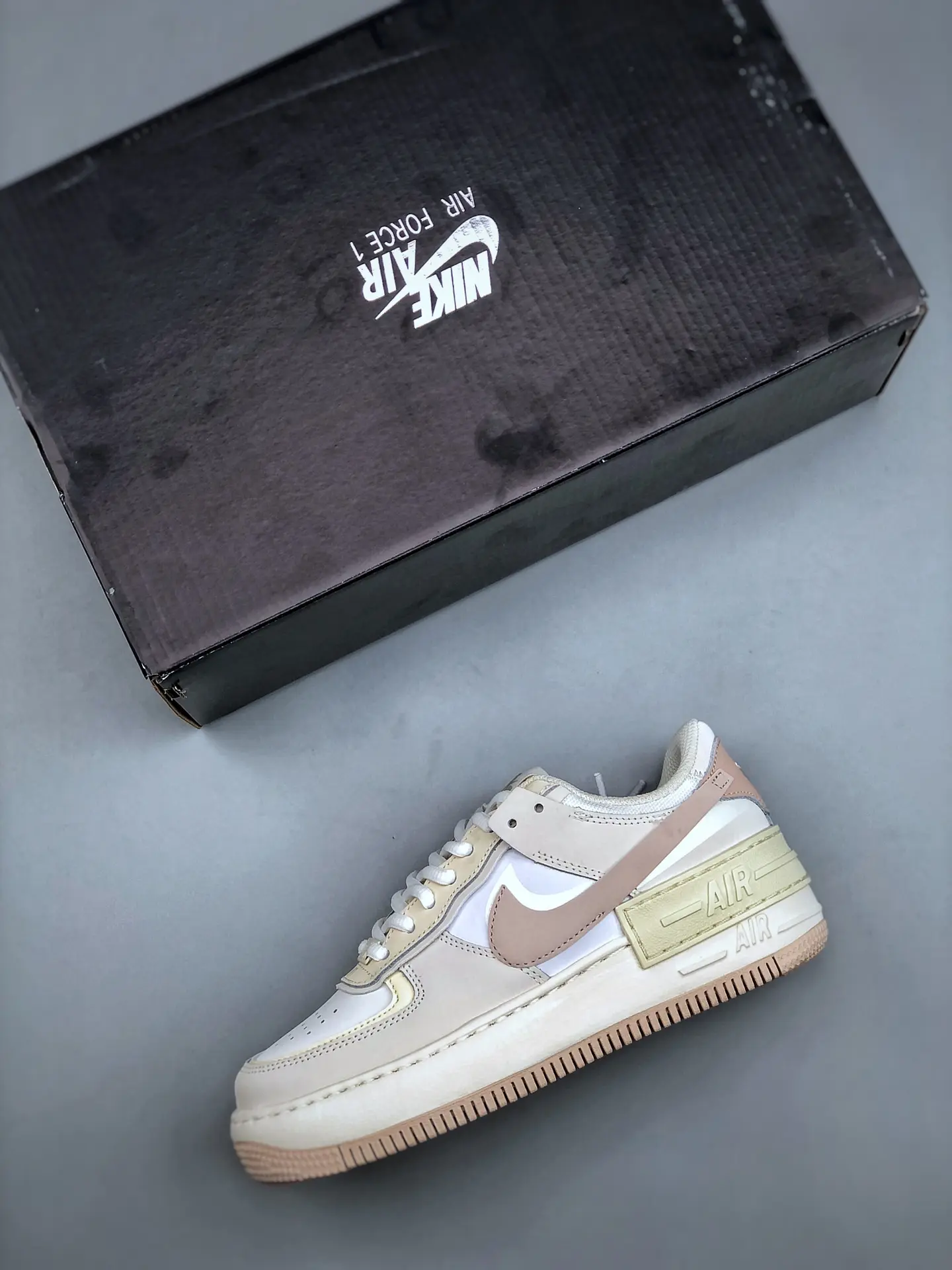 Replica Fake Rep Air Force Nike Air Force 1 Shadow 'White Fossil Stone' (WMNS) Mocha Beige Custom Air Force 1 Sneakers | YtaYta