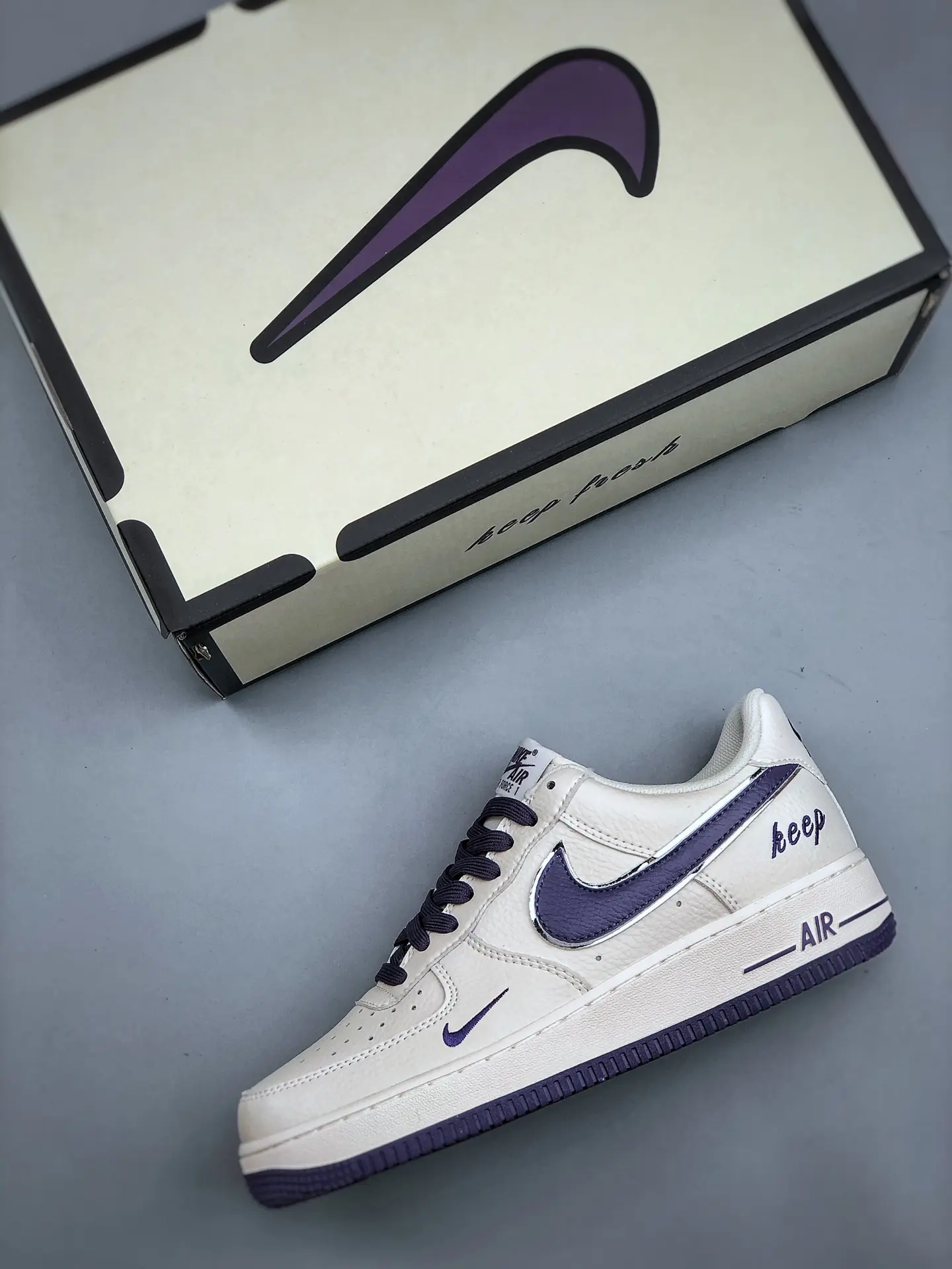 Authentic Feel with Replica Nike Air Force 1 07 LV8 Beige Dark Purple | YtaYta