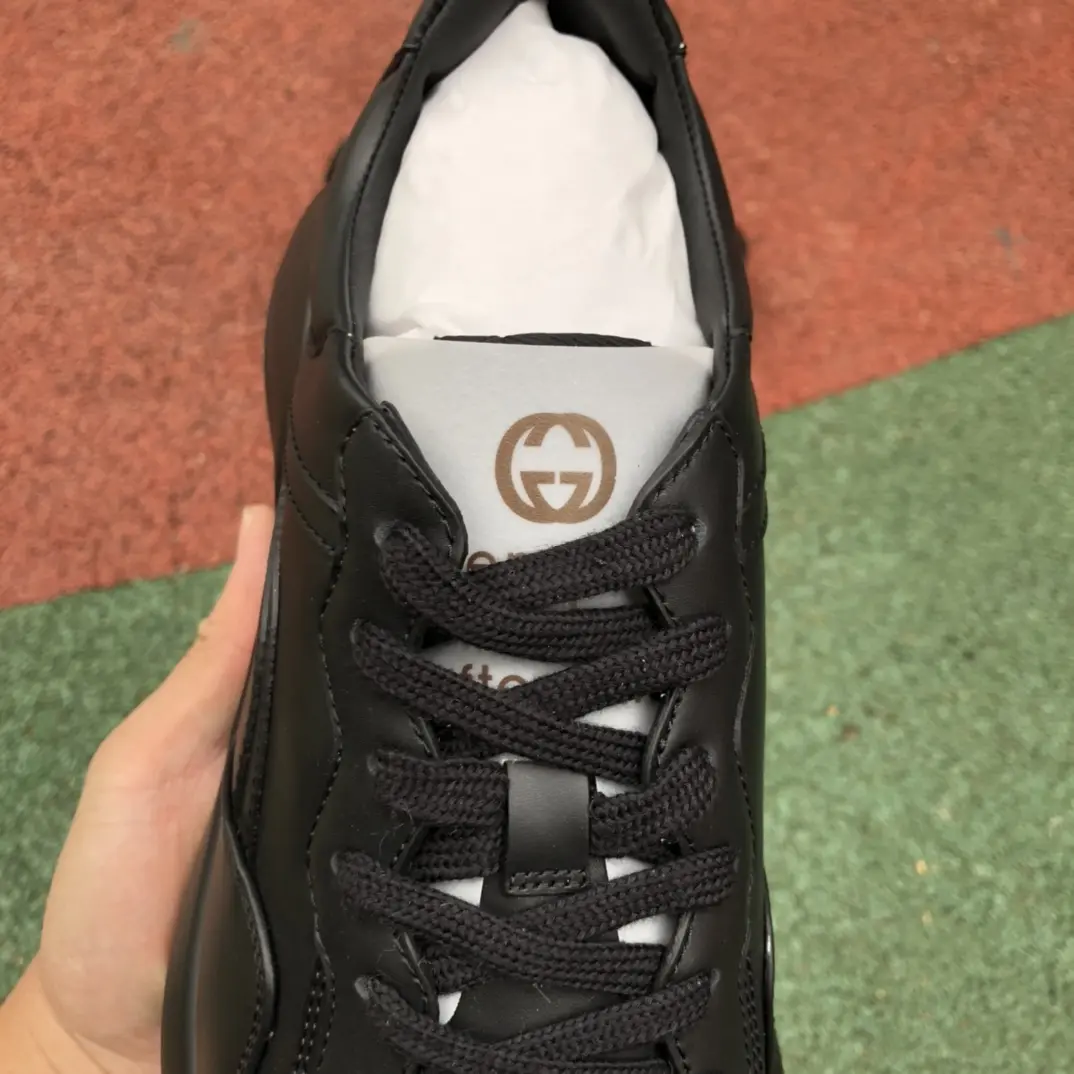 Gucci Men's Rhyton Black Leather Logo Sneakers Shoes Review | YtaYta