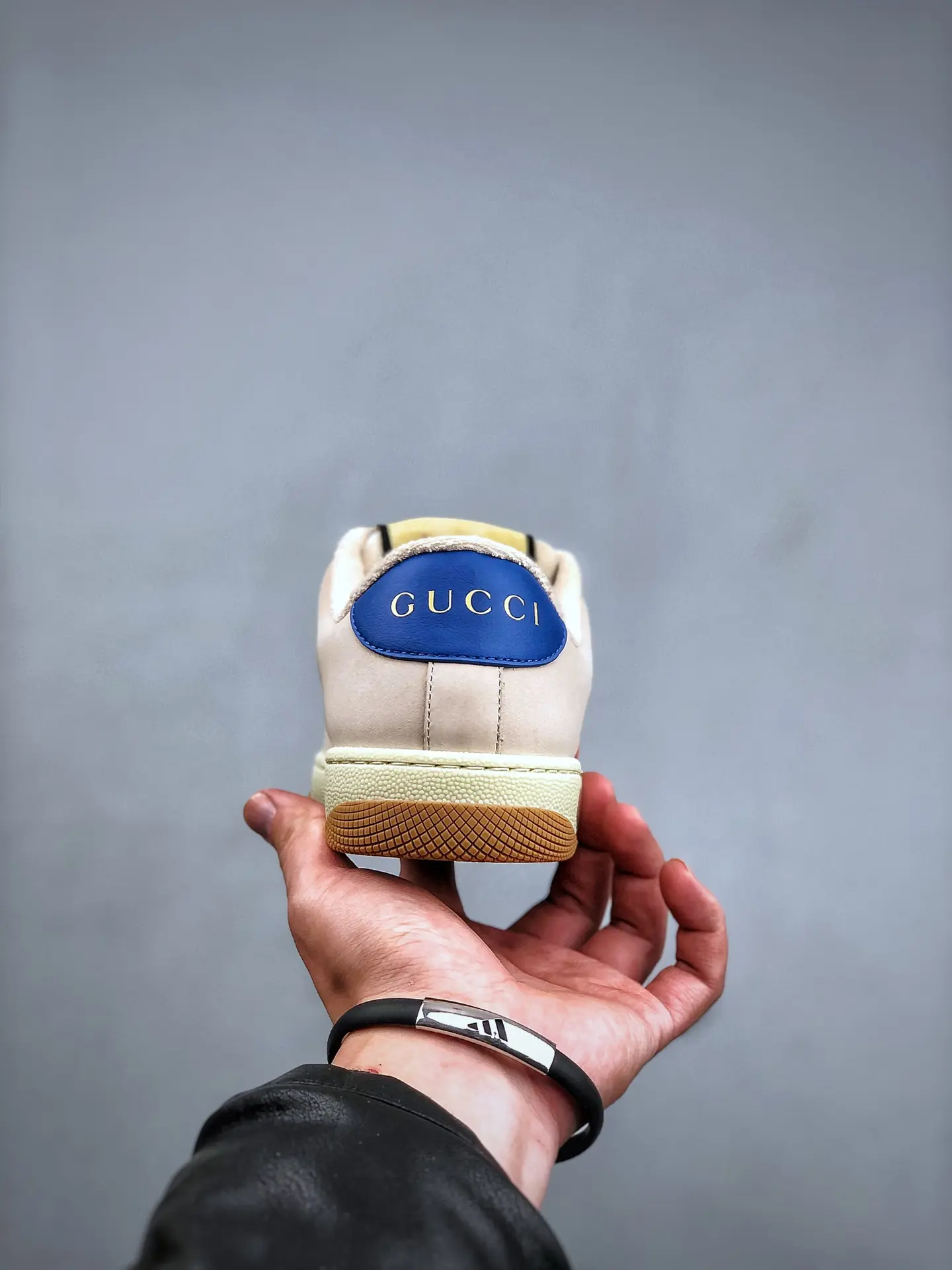 The Elegance of Gucci Grey/Cream Leather and Nubuck Screener Sneakers | YtaYta