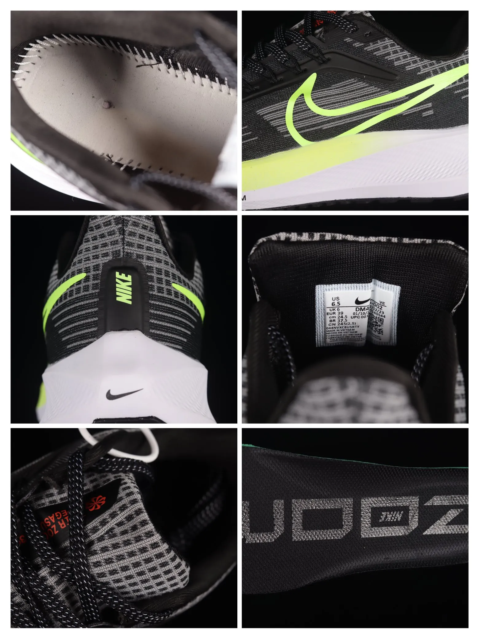 Fake Rep Replica Nike Air Zoom Pegasus 39 GS Sneakers, Black/Barely Volt | YtaYta