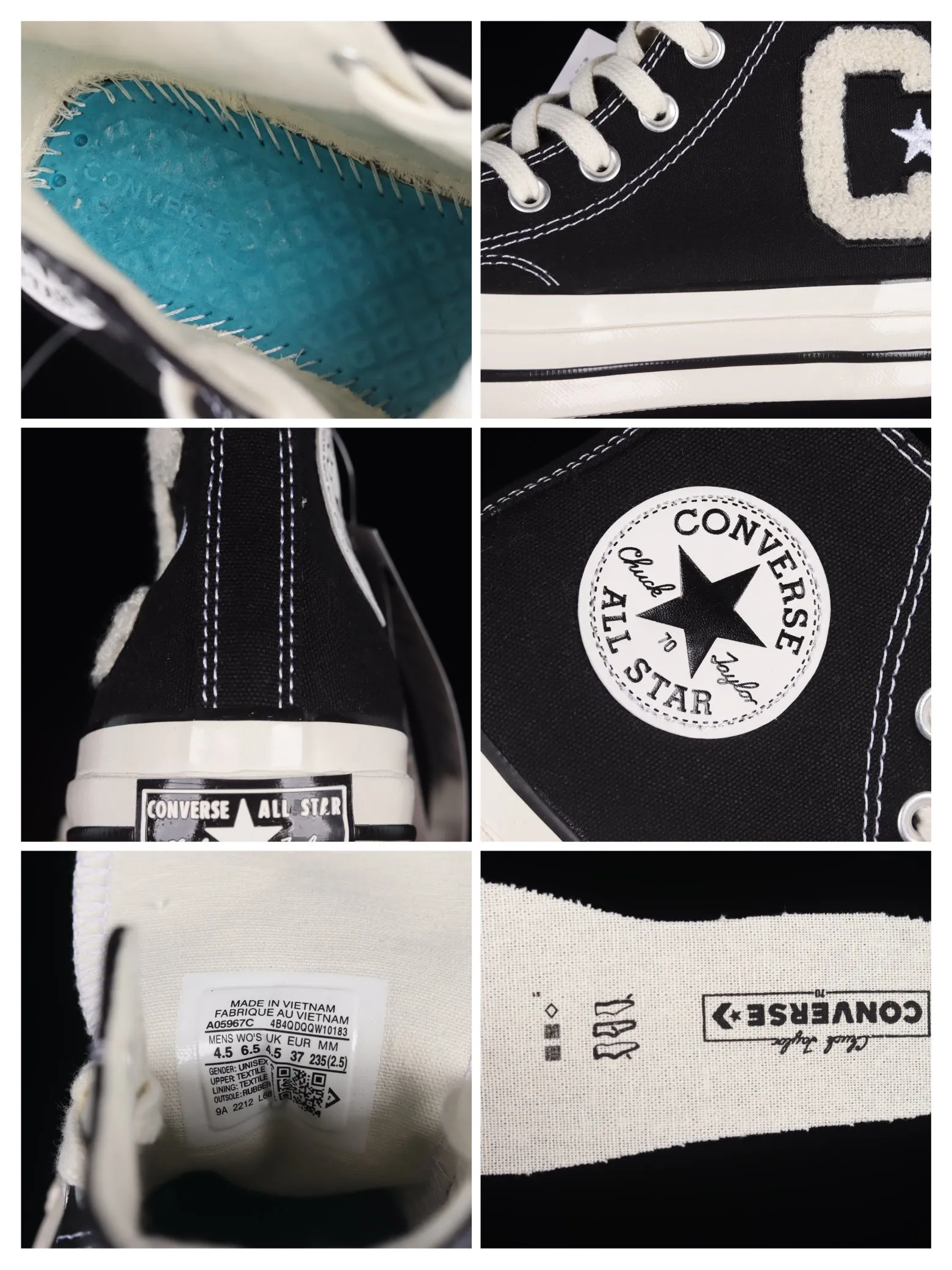 Fake Rep Converse Chuck 70 Hi Varsity Letter Black White A05967C | YtaYta