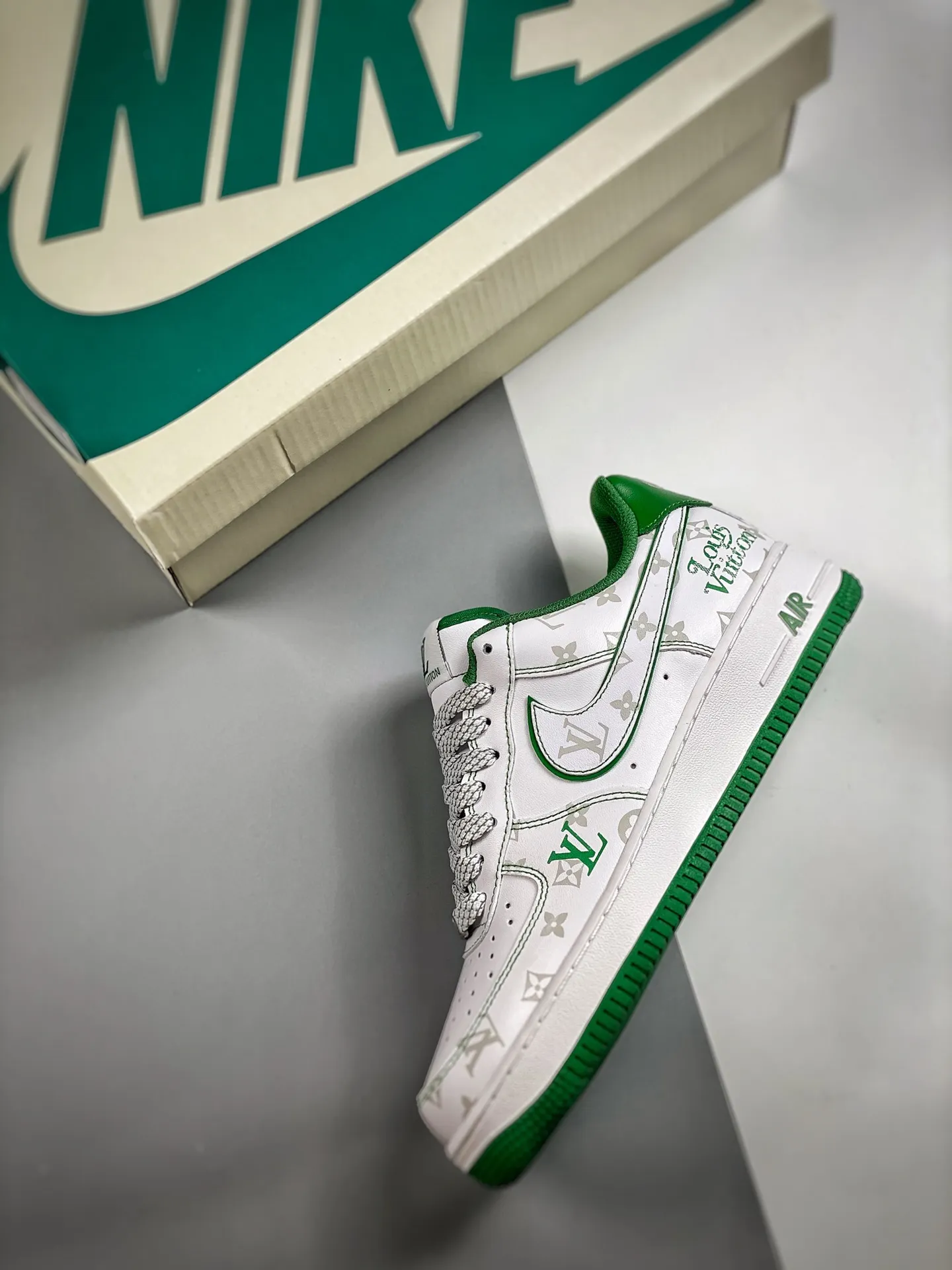 Exploring the Trend: Replica Louis Vuitton x Nike Air Force 1 in White, Green, and Grey | YtaYta