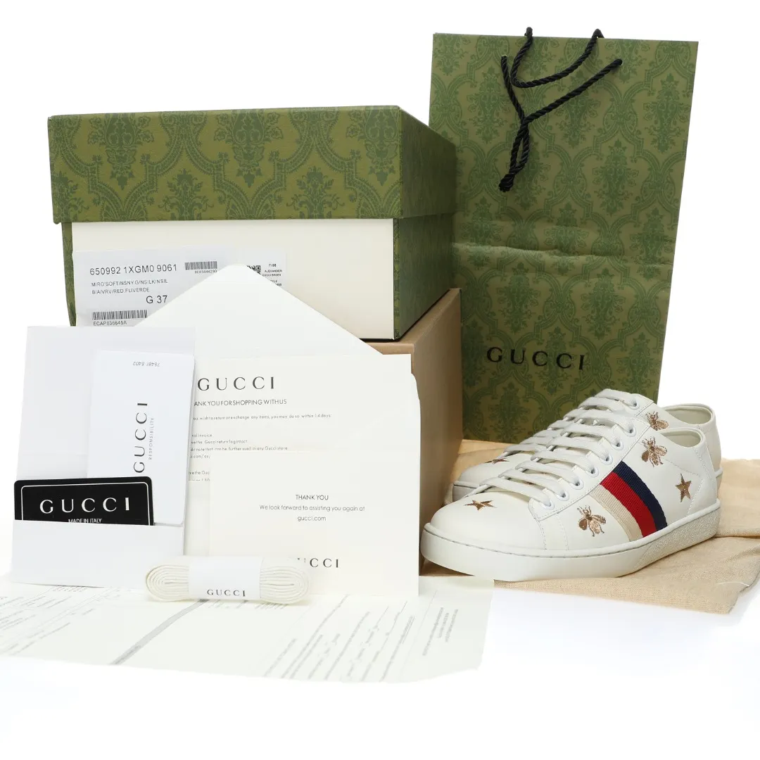 Gucci Ace White Leather Bees & Stars Embroidered Sneakers - Replica Review | YtaYta