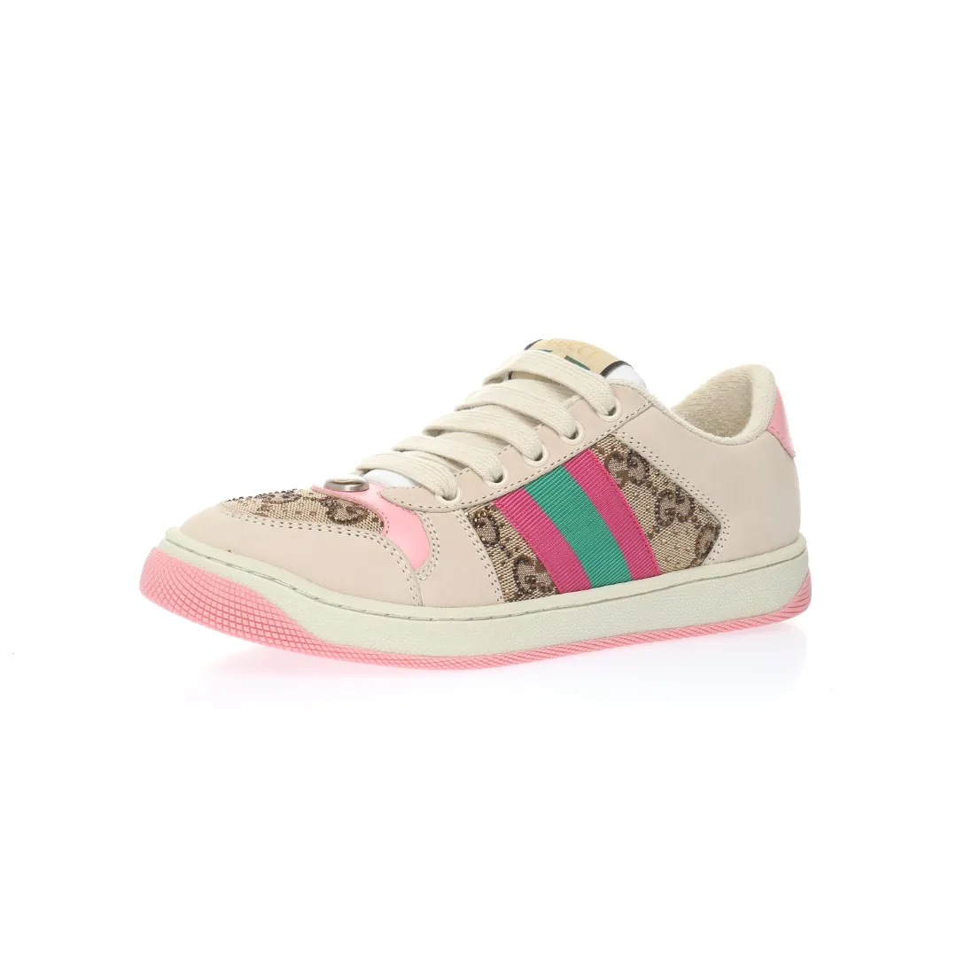 Replica Gucci Women's Screener Sneaker With Crystals, White GG Canvas | YtaYta