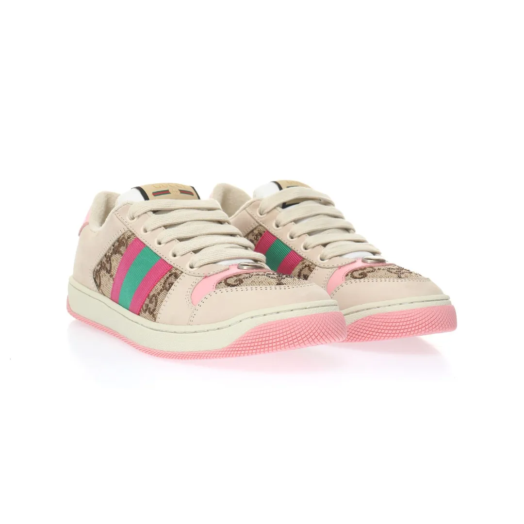 Replica Gucci Women's Screener Sneaker With Crystals, White GG Canvas | YtaYta