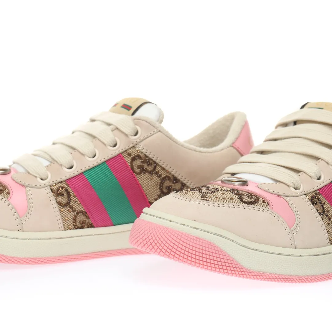 Replica Gucci Women's Screener Sneaker With Crystals, White GG Canvas | YtaYta