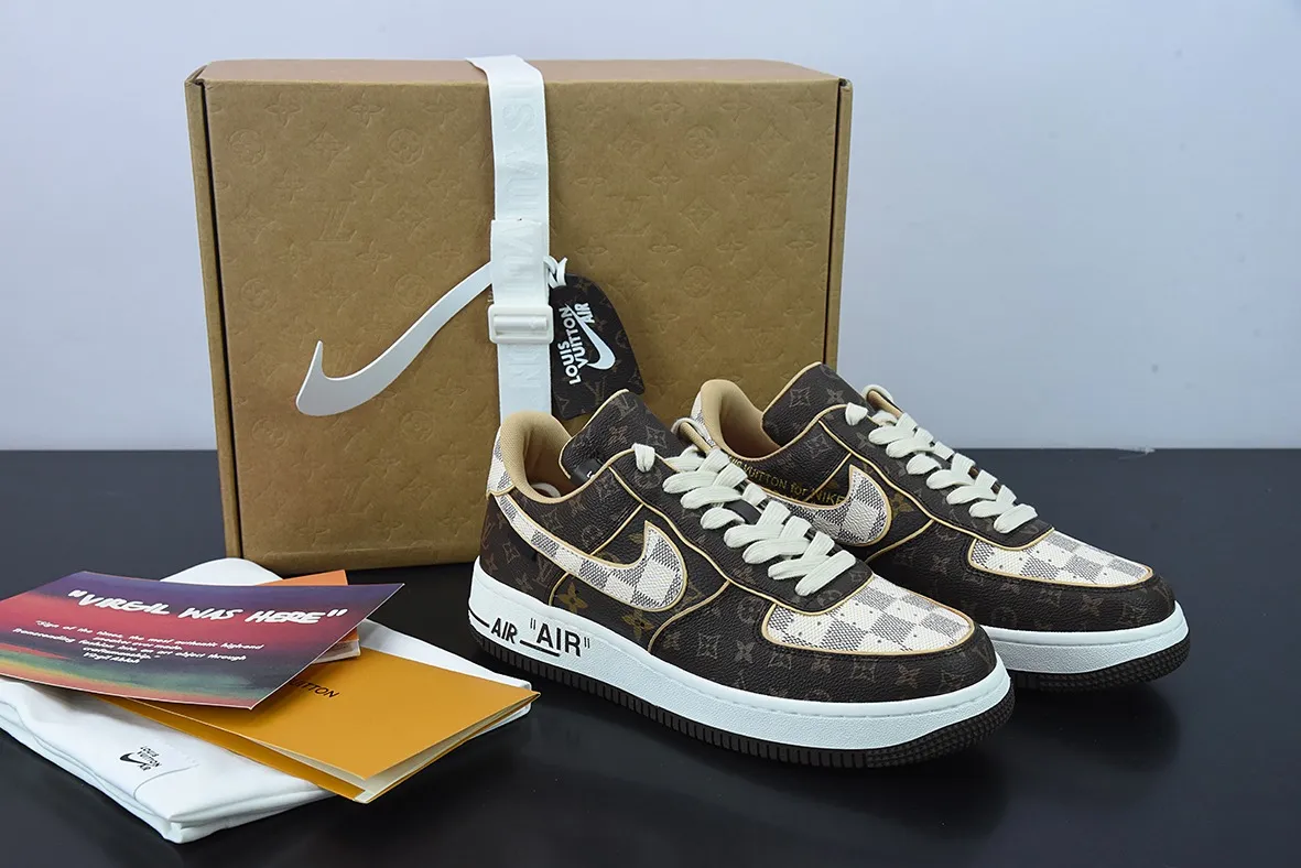 Replica Louis Vuitton x Nike Air Force 1: Virgil Abloh Damier Azur Monogram | YtaYta