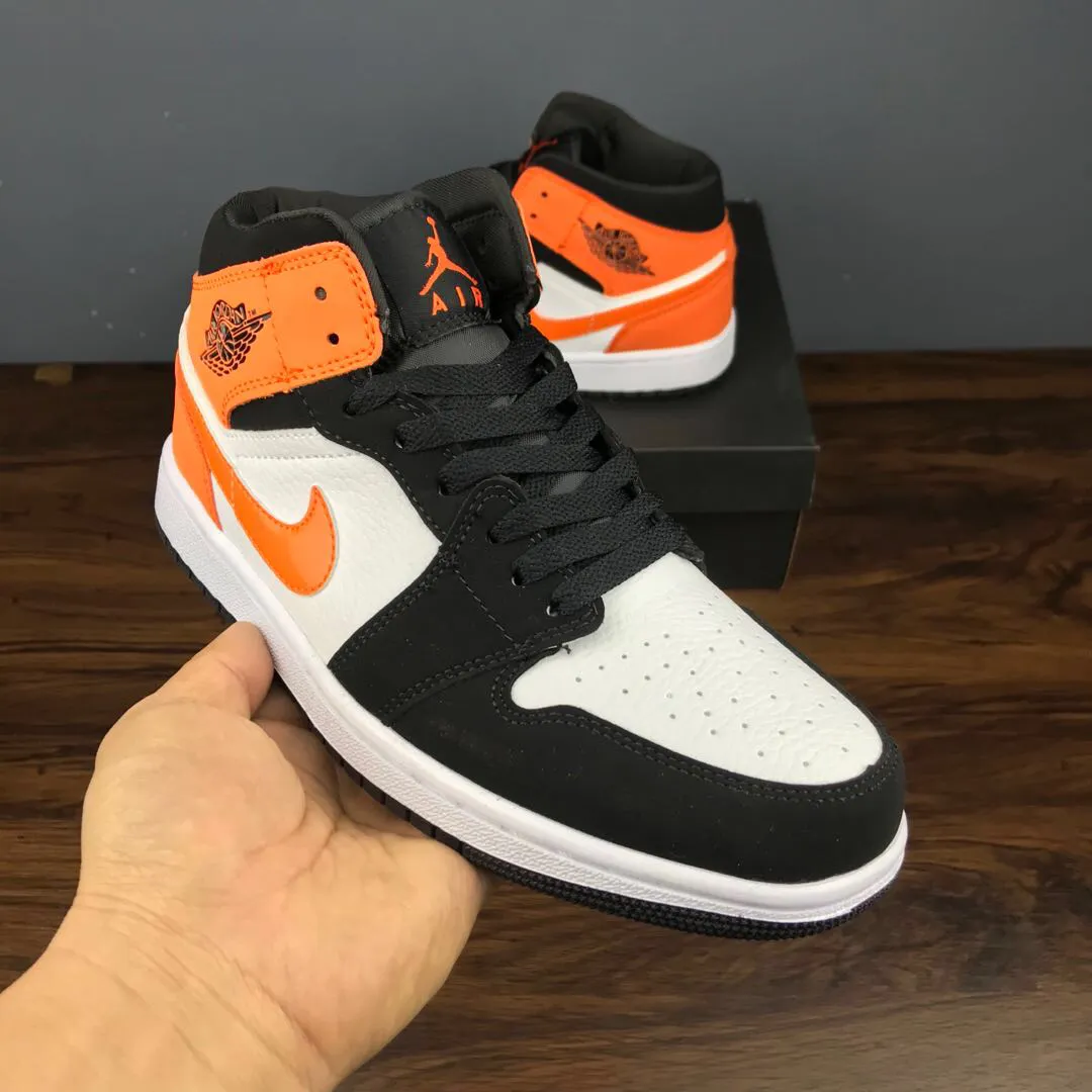 Air Jordan 1 Mid Shattered Backboard - Black and White with Orange Accents | YtaYta