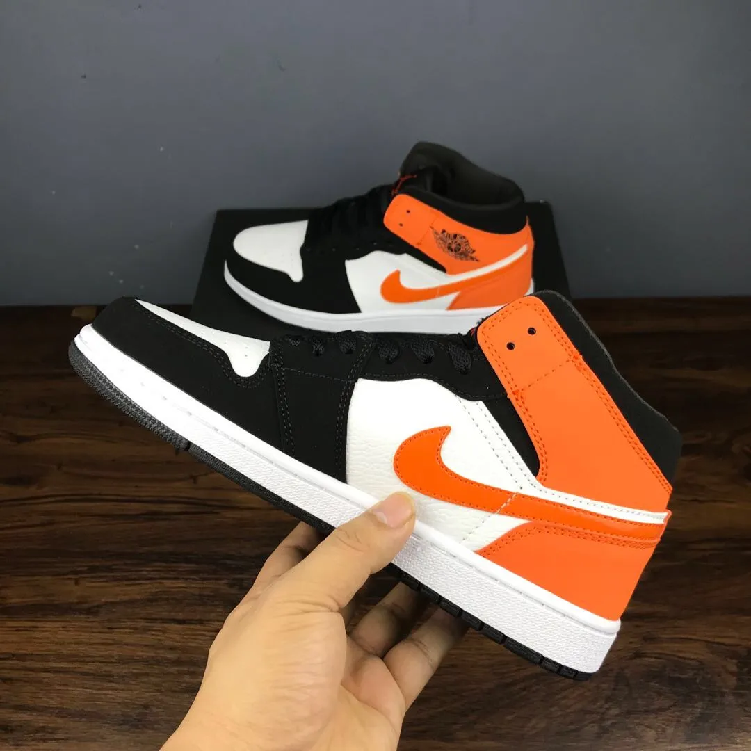 Air Jordan 1 Mid Shattered Backboard - Black and White with Orange Accents | YtaYta