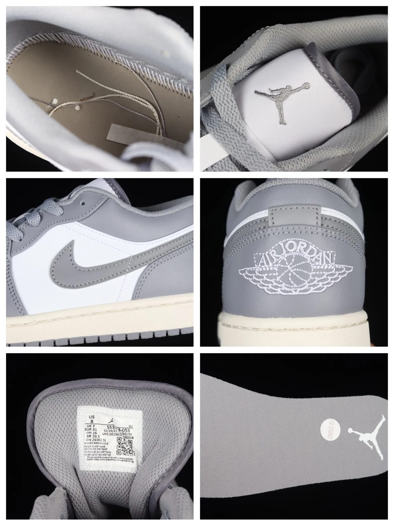 Jordan Mens Air 1 Low 553558 053 Vintage Grey - Size 9.5 (Replica) | YtaYta